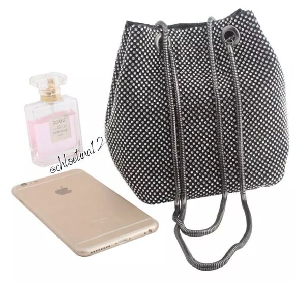 NEW Evening Bag Sparkly Rhinestone Bucket Purse - Picture 2 of 10